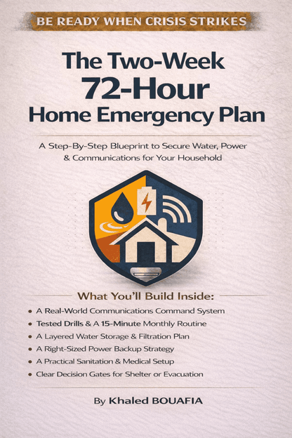 The Two-Week 72-Hour Home Emergency Plan: A step-by-step blueprint for securing water, power, and communications.