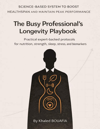 The Busy Professional’s Longevity Playbook cover highlighting longevity tips for busy professionals.